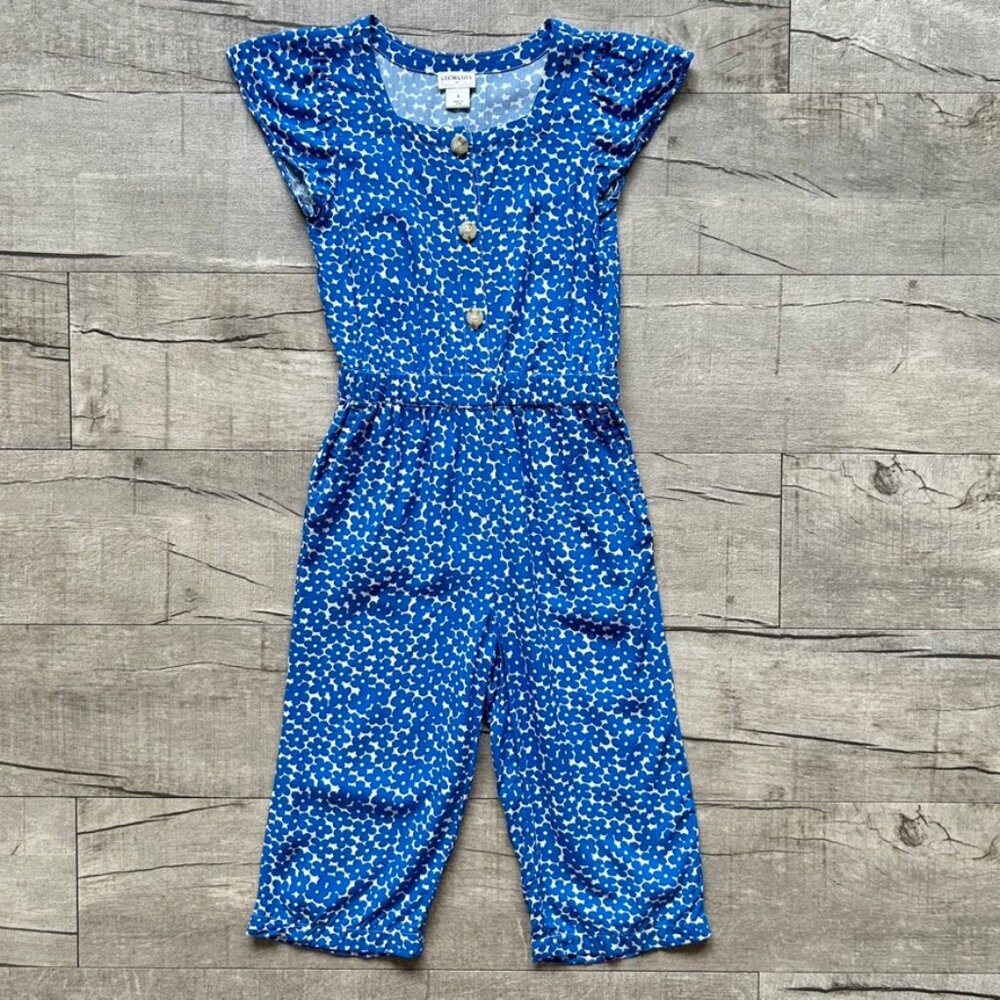 J. Crew Crewcuts Blue Floral Cottagecore Flutter Sleeve Button Jumpsuit POCKETS